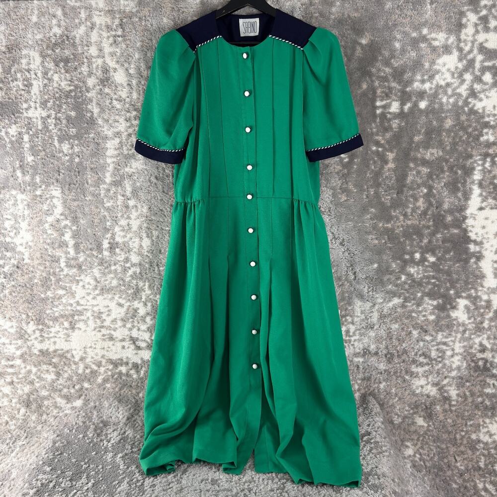 Sabino Size 12 Retro Casual Button‎ Midi Shirt Dress Green Short Sleeve